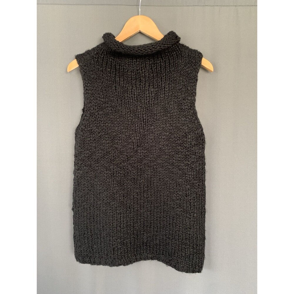 Express Chunky Wool Blend HandKnit Sweater Large Black Sleeveless Mock Neck 90s - Picture 5 of 10